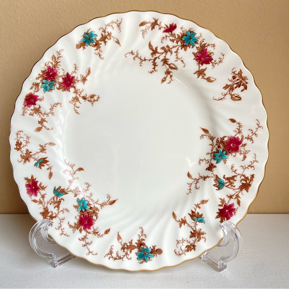 Minton Ancestral salad plate floral bone china gold trim scalloped rim England